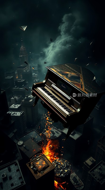 钢琴飞跃城市之夜