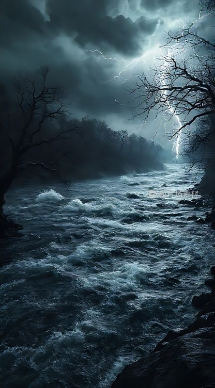暴风雨中的河流