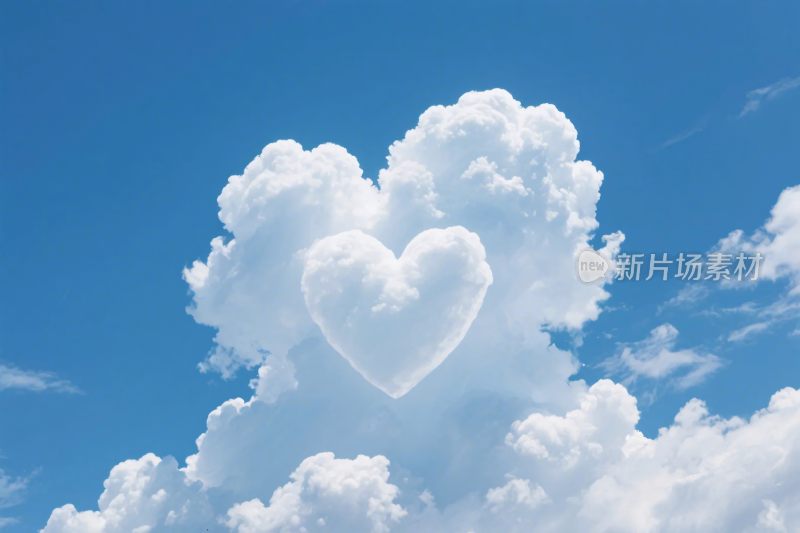 心形云朵与蓝天