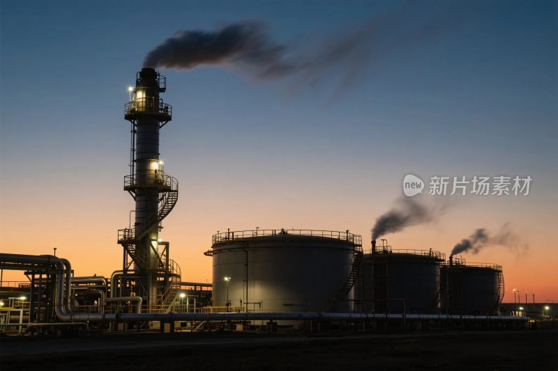 工业厂区烟囱与油罐设施