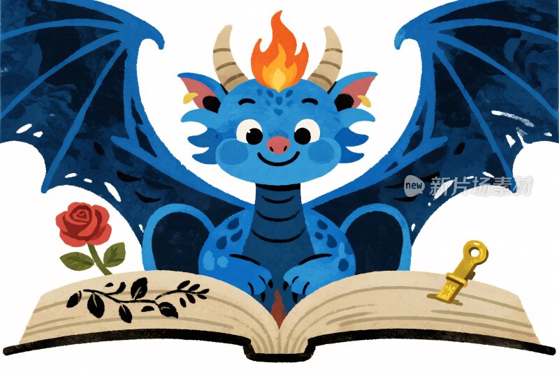 卡通小龙读书插画