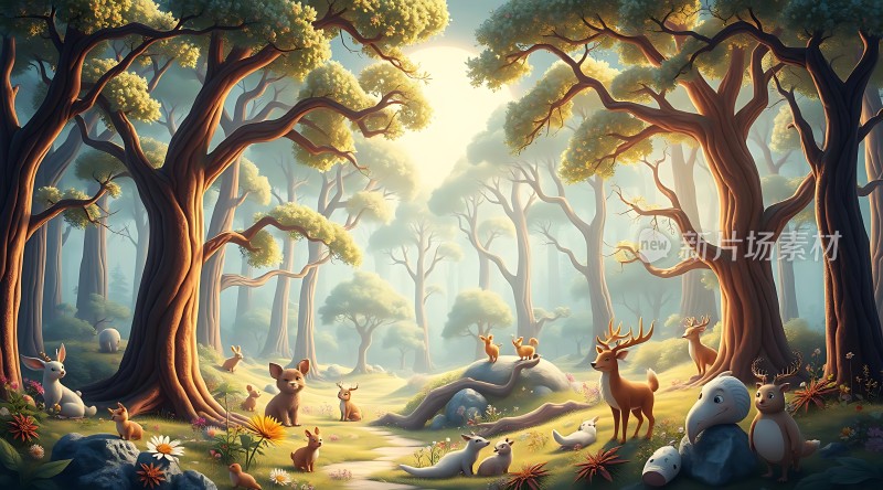 森林秘境动物和谐共处