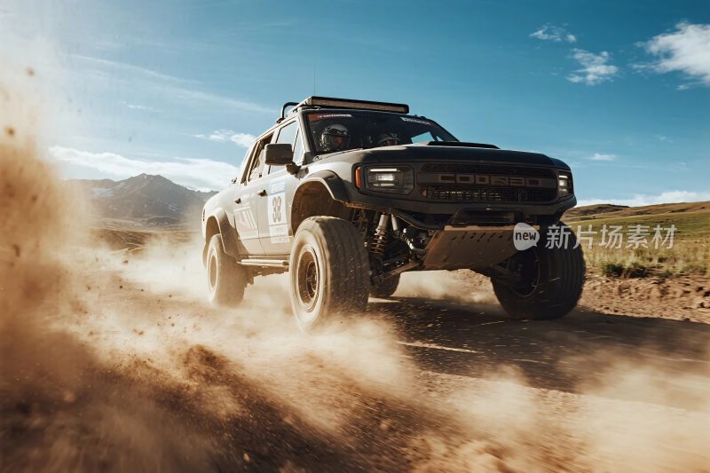 越野卡车驰骋于旷野