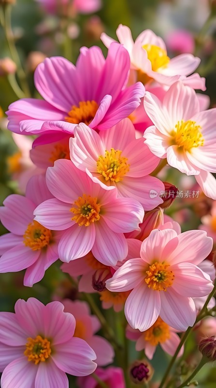 粉红花朵绽放阳光下的美丽瞬间