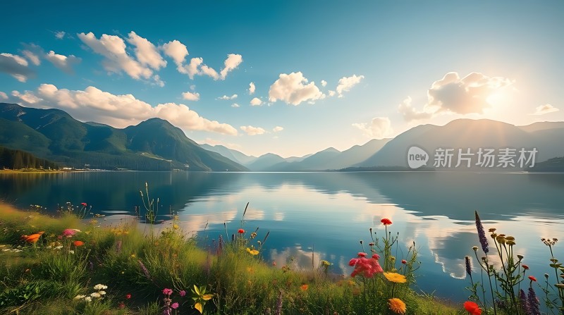 湖畔花语山色湖光共绘美景