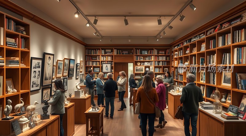 艺术馆内参观者欣赏画作与雕塑作品