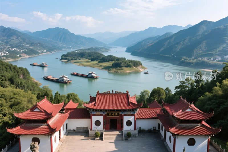 山水古庙风光图