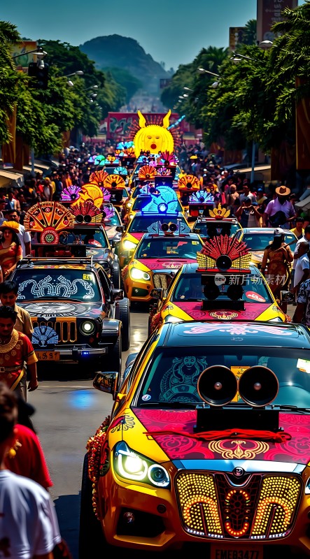 狂欢节上的彩色汽车游行