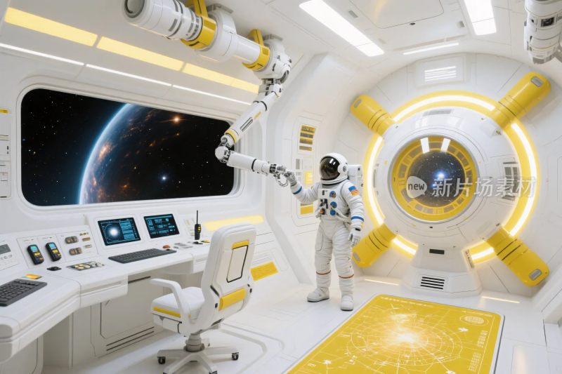 太空舱内宇航员作业场景