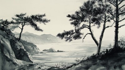 孤松风景画