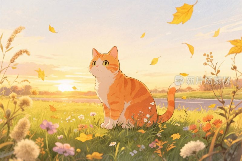 田园中独坐的橘猫
