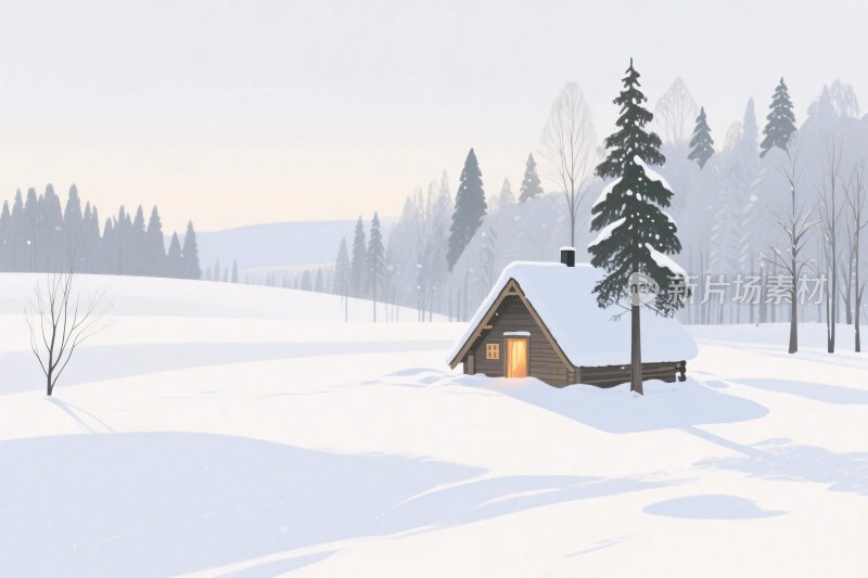 冬日雪景木屋