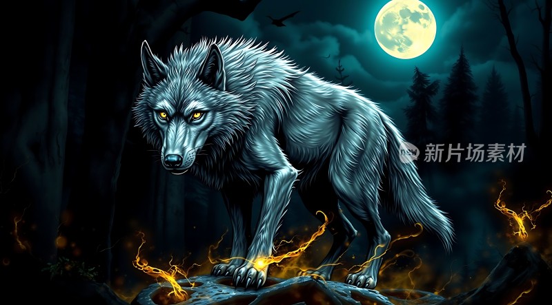 冰蓝狼影月夜行