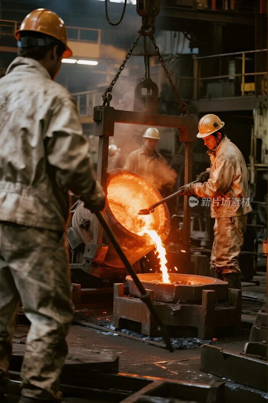钢铁厂工人浇筑作业
