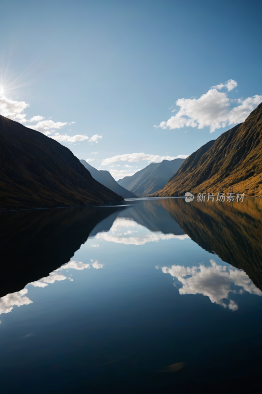 一个湖泊的景色一座高山清风景图片