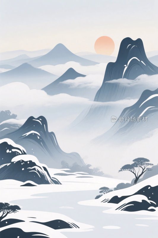 山水云雾风景插画