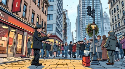 街头表演者与观众互动的城市街景 街头表演者与观众互动的城市街景