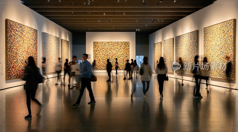 艺术馆内色彩斑斓画作前参观者流连忘返