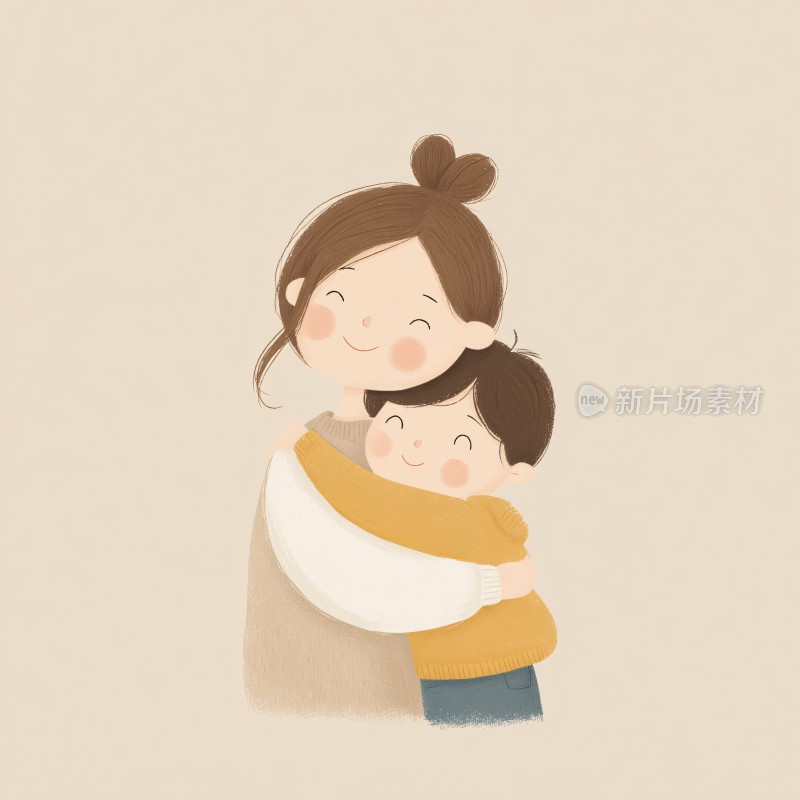 母子温馨拥抱插画