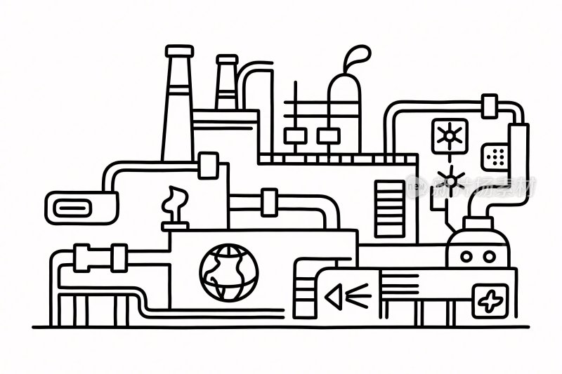 工业设施线条插画