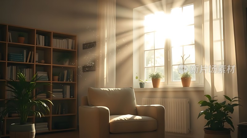 阳光洒满书房绿意盎然书香四溢