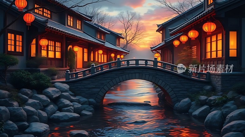 古桥夜色映水乡