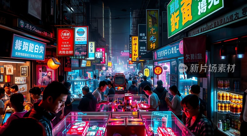 霓虹灯下的繁华夜市