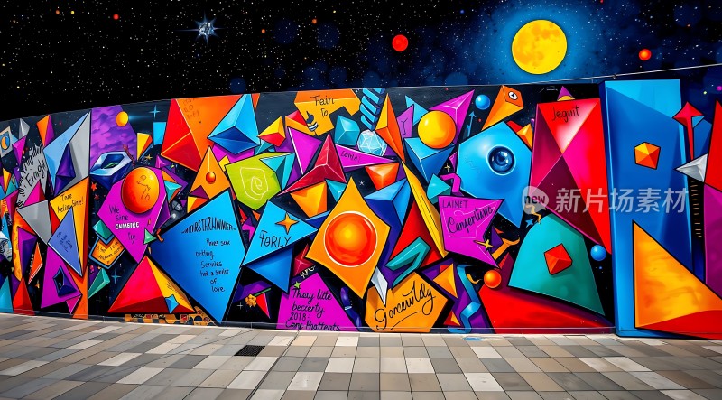 彩色几何图案墙绘