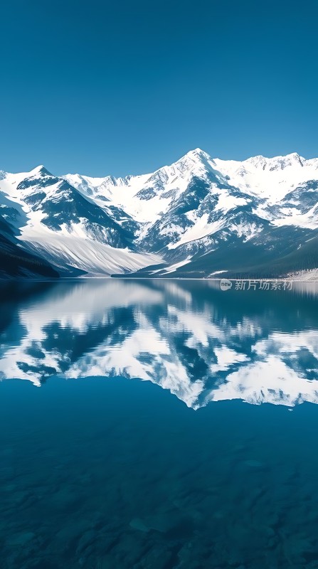 雪山倒影映碧波