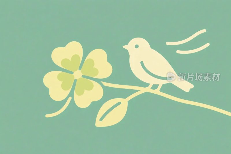 小鸟与四叶草插画