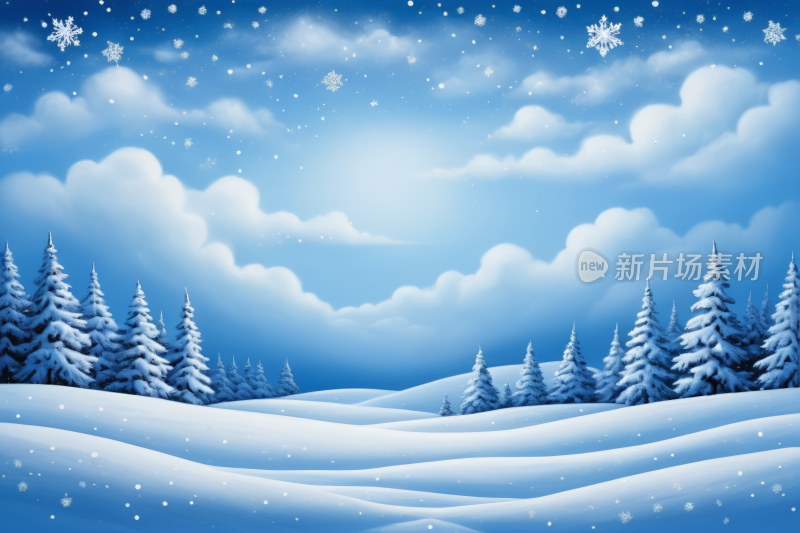 雪夜景树木和雪片高清背景图片