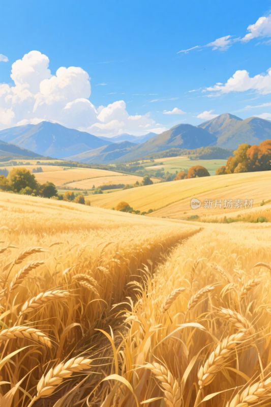 田园麦田风景插画