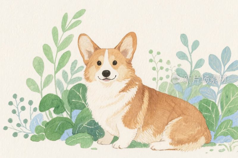 水彩柯基犬插画