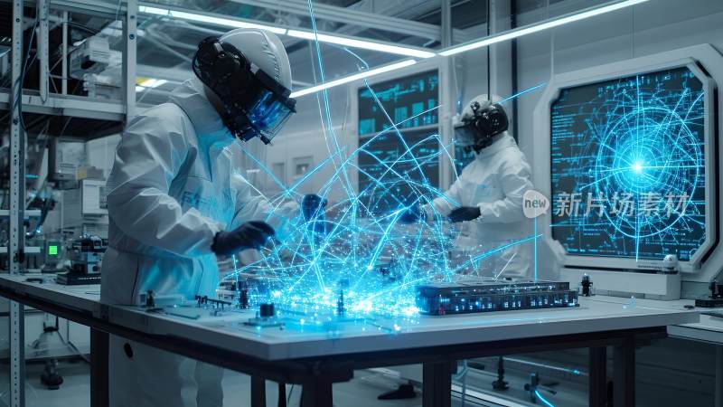 未来科技实验室中的虚拟现实交互场景