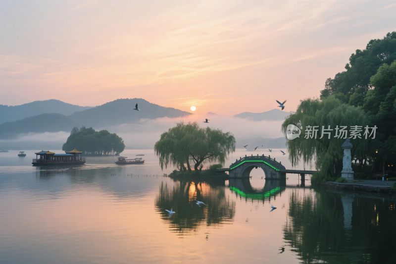 湖景山水风光图