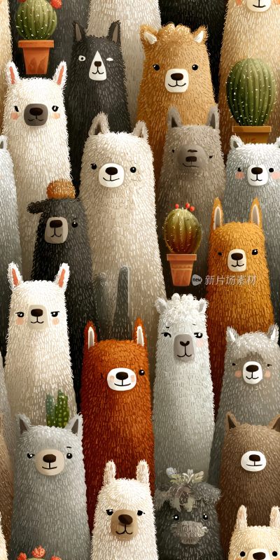 可爱羊驼与萌宠插画