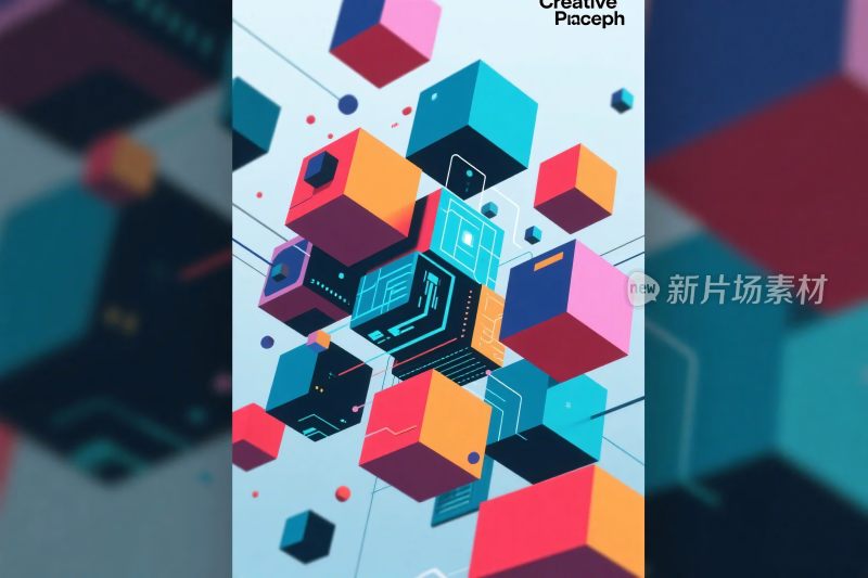 彩色立体方块创意插画