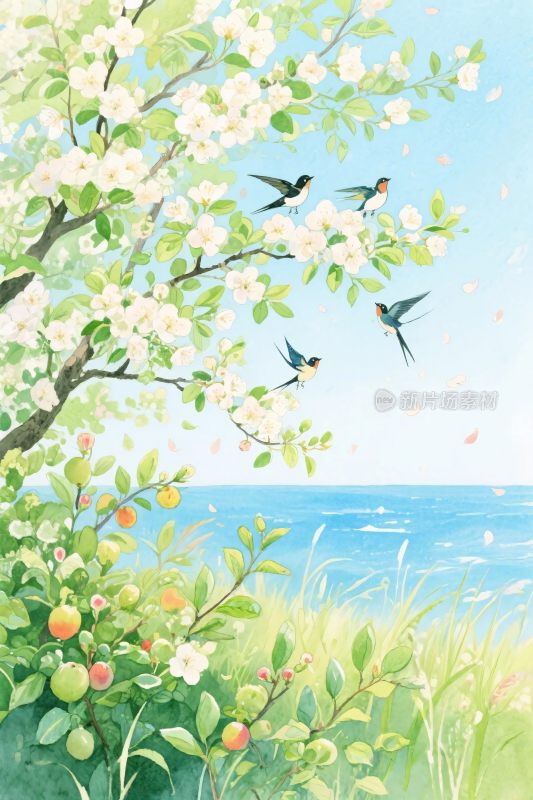 春日自然风景插画