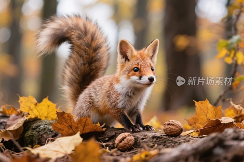 秋日森林中的可爱小狐狸