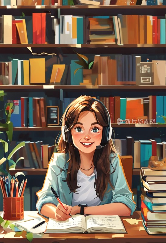 女孩图书馆学习