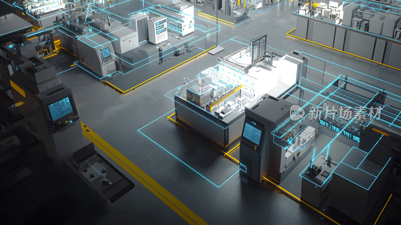 具有数字覆盖未来感科技感工厂内饰