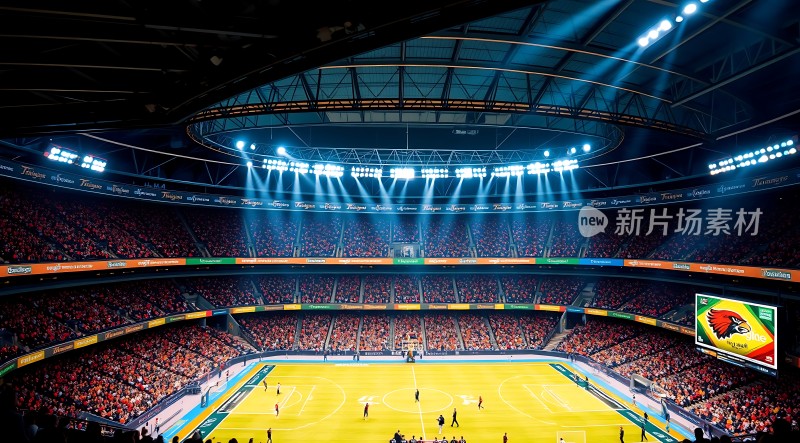 灯光璀璨的室内足球比赛现场