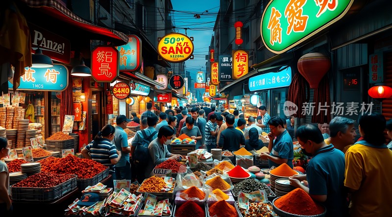 繁华夜市灯火通明热闹非凡