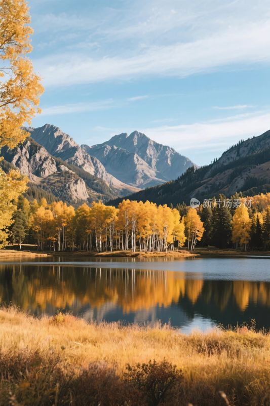 秋日山水湖泊美景