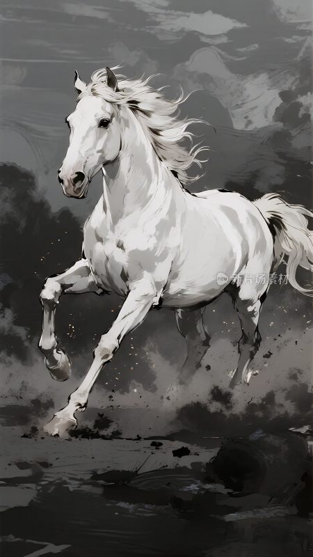 奔跑的白色骏马插画