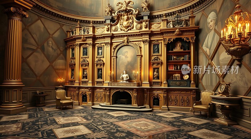 金色大厅豪华壁炉与古典艺术