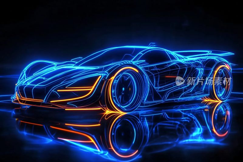 炫酷霓虹线条勾勒的未来跑车