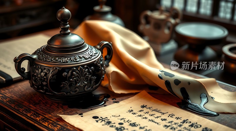 古风茶具与书法的结合展现传统文化之美