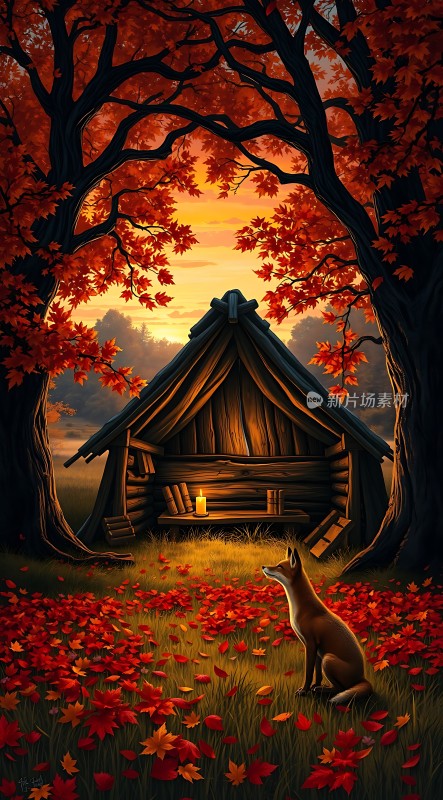 秋日小屋与狐狸