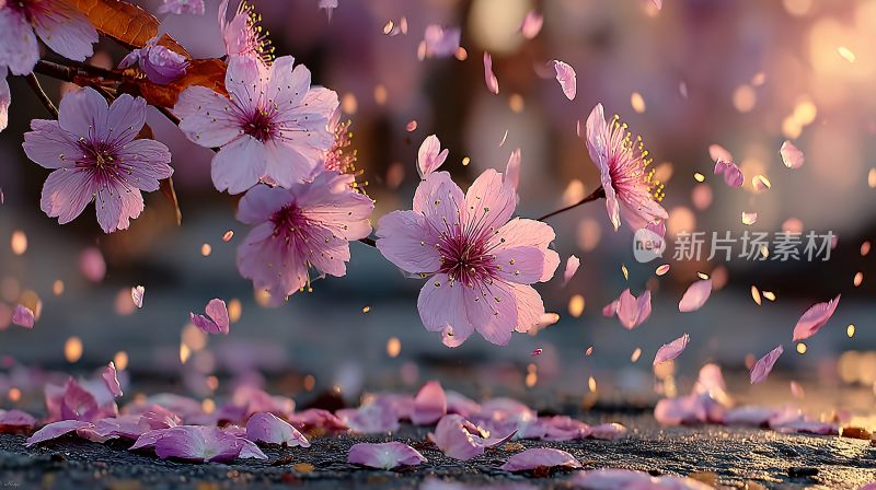唯美飘落的粉色樱花画面